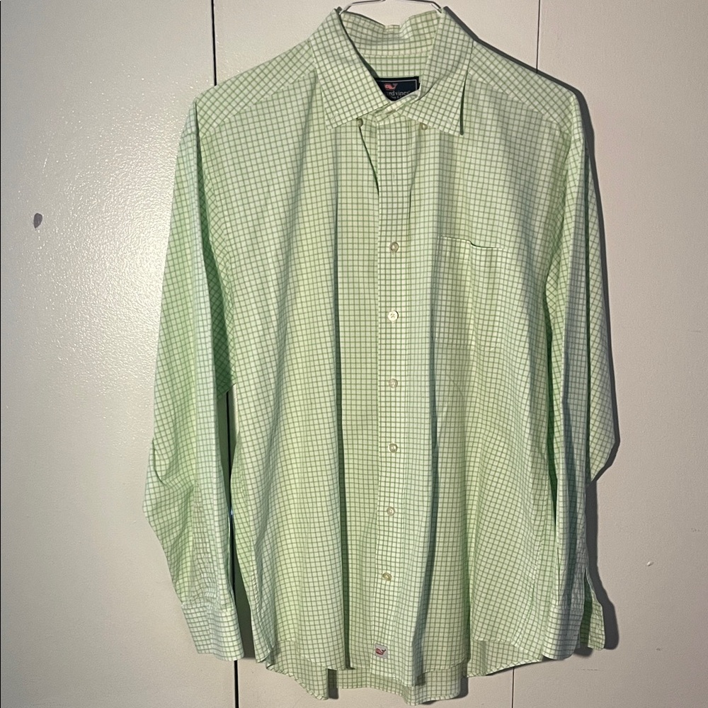 Vineyard Vines Light Green Checkered Button Down Shirt